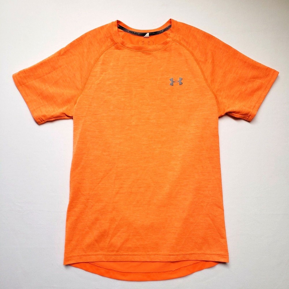Under Armour HeatGear Mens Short Sleeve Shirt Sz Medium Orange Pullover Athletic